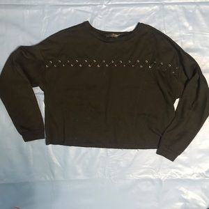 Rebel Sugar Crop Raw Hem Lace Up Sweater Soft